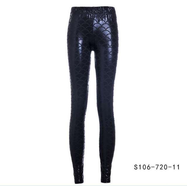 Mermaid Scale Pants Women Shiny Cropped Leggings Faux Leather Trousers PQY300