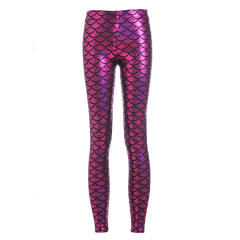 Mermaid Scale Pants Women Shiny Cropped Leggings Faux Leather Trousers PQY300