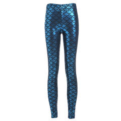 Mermaid Scale Pants Women Shiny Cropped Leggings Faux Leather Trousers PQY300