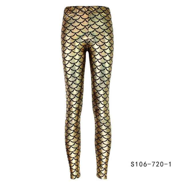 Mermaid Scale Pants Women Shiny Cropped Leggings Faux Leather Trousers PQY300