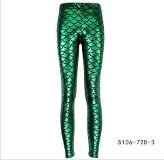 Mermaid Scale Pants Women Shiny Cropped Leggings Faux Leather Trousers PQY300