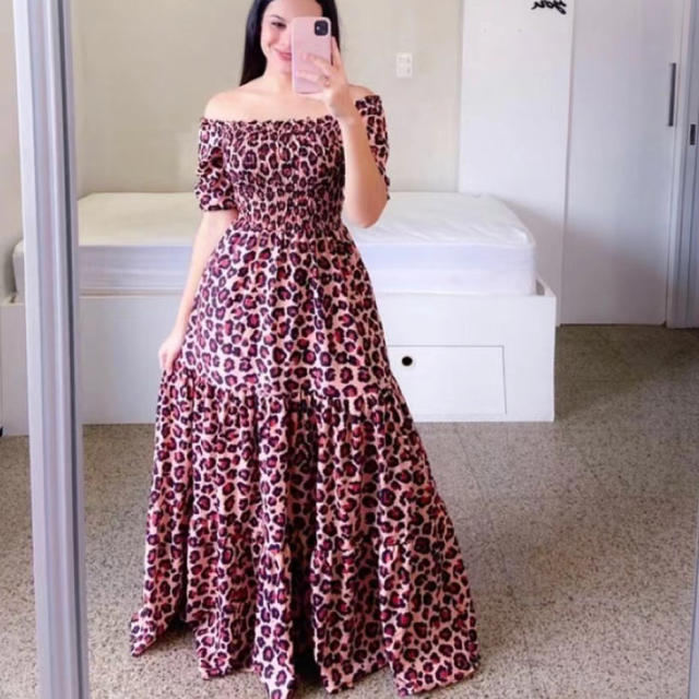 Plus Size Printed Boho Dress Fashion Off Shoulder Maxi Dresses PQ9070