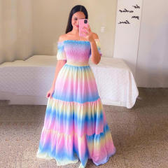 Plus Size Printed Boho Dress Fashion Off Shoulder Maxi Dresses PQ9070