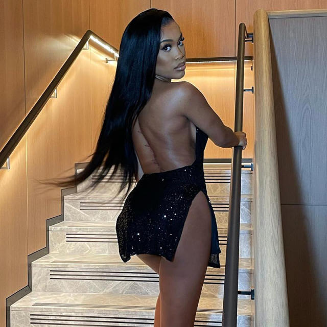 Black Halter Night Club Dress Women Sexy Sequin Mini Dresses PQ10812A