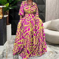 Tropical Print Wholesale Boho Dress Women Two Pieces Dresses PQ9423