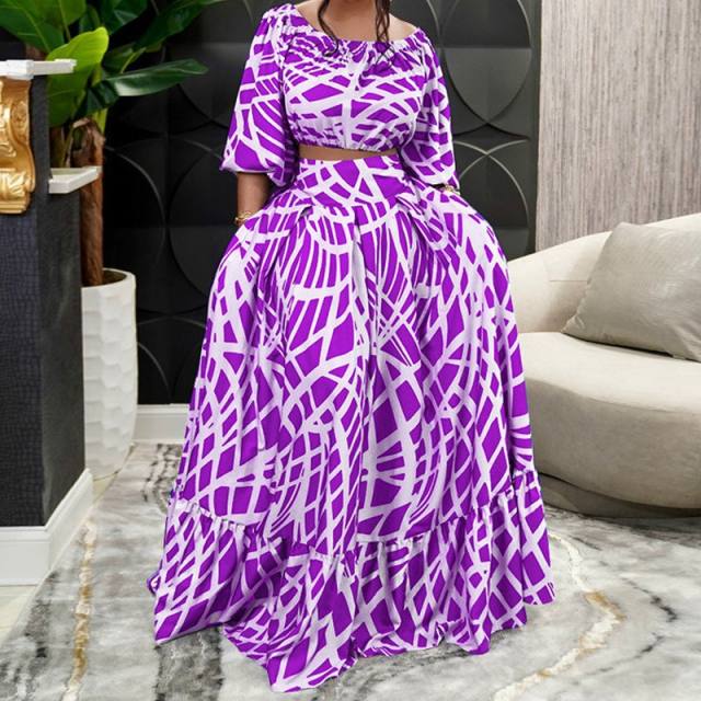 Tropical Print Wholesale Boho Dress Women Two Pieces Dresses PQ9423