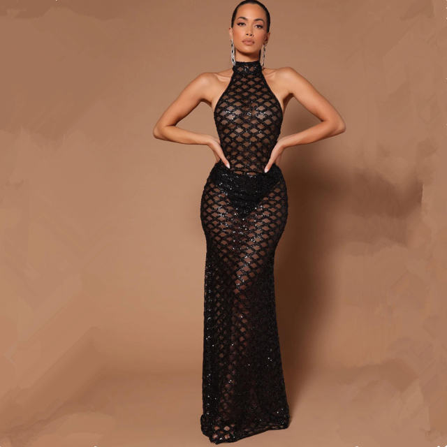 Apricot Floor Length Host Mermaid Evening Gown Halter Banquet Dress PQ8881B