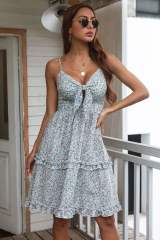 Floral Printed Casual Dress Fashion Spaghetti Strap Midi Dresses PQ8205