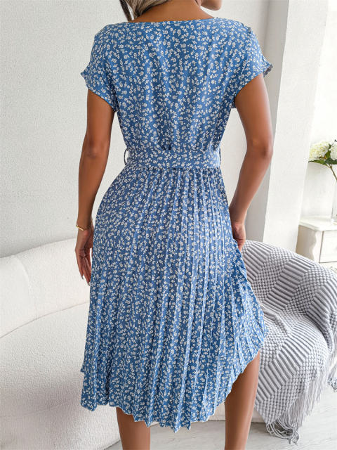 Floral Summer Midi Dresses Women Cold Sleeve Casual Dress PQ8352