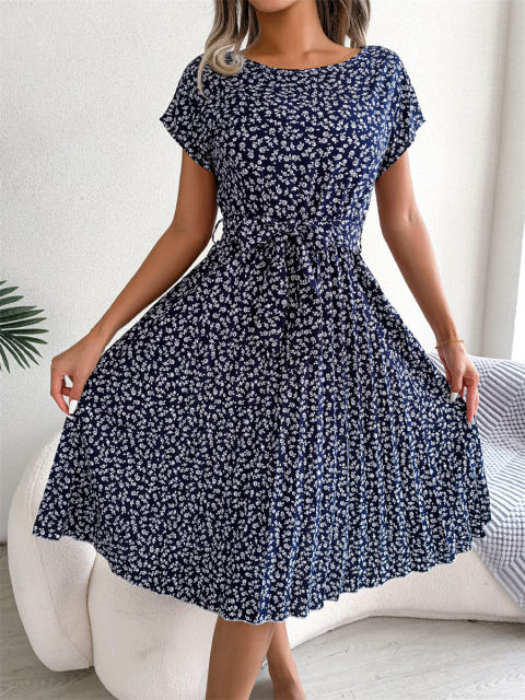 Floral Summer Midi Dresses Women Cold Sleeve Casual Dress PQ8352