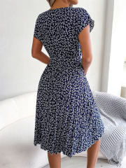 Floral Summer Midi Dresses Women Cold Sleeve Casual Dress PQ8352