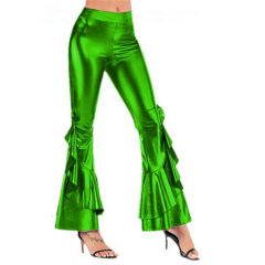 Wholesale Faux Leather Irregular Flared Trousers Nightclub Wide Leg Pants PQTK03