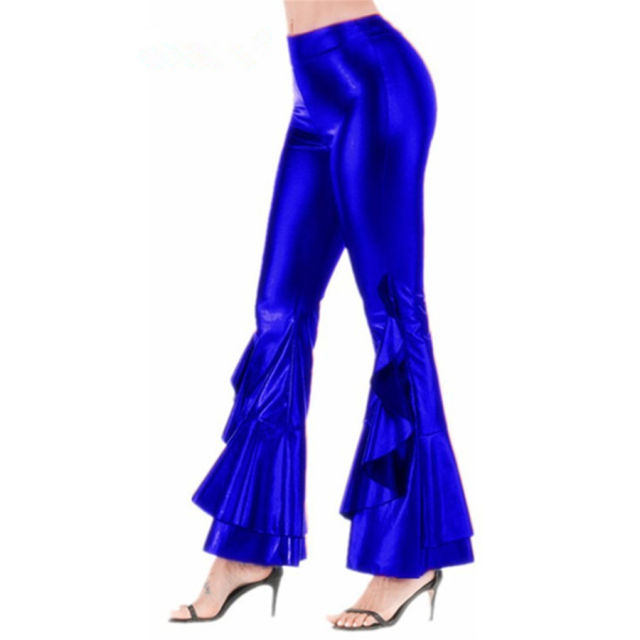 Wholesale Faux Leather Irregular Flared Trousers Nightclub Wide Leg Pants PQTK03