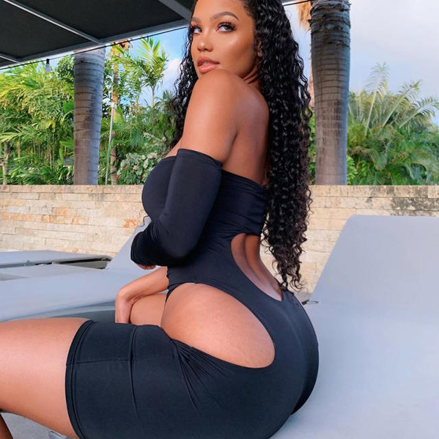 Black Hollow Out Bodysuit Women Skinny Summer Jumpsuit PQ6399