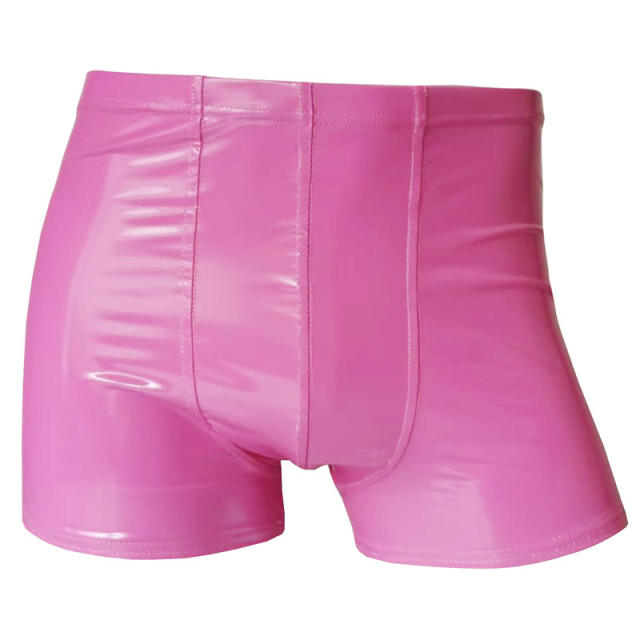 Men Fetish Boxers Faux Leather Shorts Sissy Trunks Erotic Lingerie PQPNT004