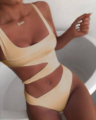 One Piece Swimsuit Women Sides Cut Hollow Out Sexy Bathing Sets PQ8971