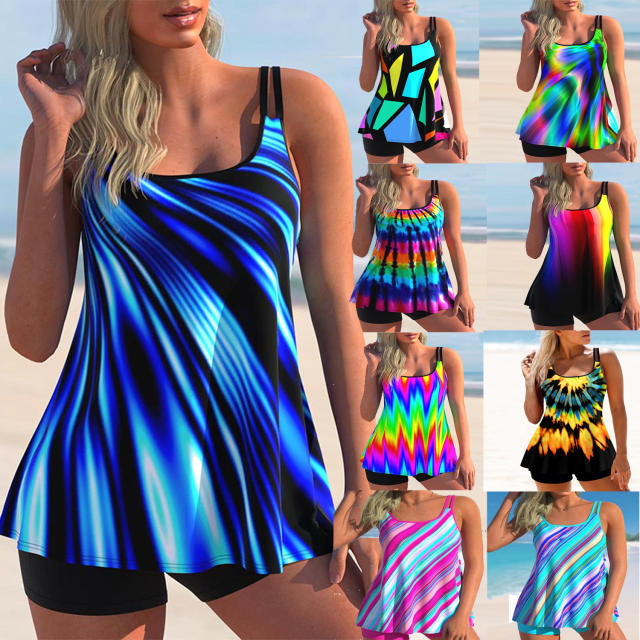 Spaghetti Strap Tankini Women Digital Print Swimsuit Sexy Swimwear PQ8465