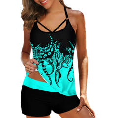 Women Halter Tankini Digital Print Swimsuit Sexy Swimwear PQ2202