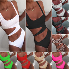 One Piece Swimsuit Women Sides Cut Hollow Out Sexy Bathing Sets PQ8971