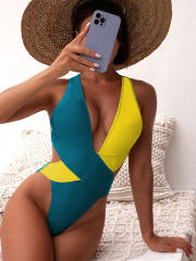 Color Matching Bathing Set Women Hollow Out One Piece Swimwear PQ6401