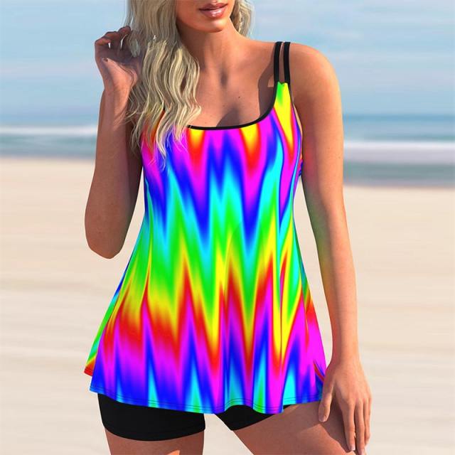 Spaghetti Strap Tankini Women Digital Print Swimsuit Sexy Swimwear PQ8465