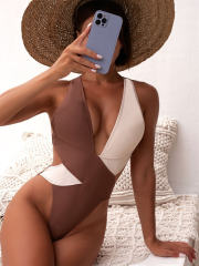 Color Matching Bathing Set Women Hollow Out One Piece Swimwear PQ6401