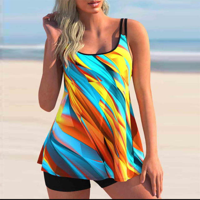 Spaghetti Strap Tankini Women Digital Print Swimsuit Sexy Swimwear PQ8465