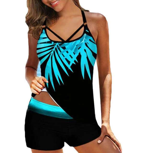 Women Halter Tankini Digital Print Swimsuit Sexy Swimwear PQ2202