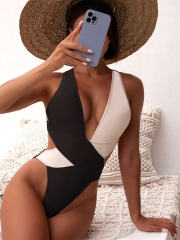 Color Matching Bathing Set Women Hollow Out One Piece Swimwear PQ6401