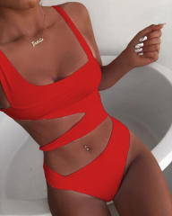 One Piece Swimsuit Women Sides Cut Hollow Out Sexy Bathing Sets PQ8971