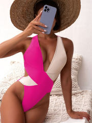 Color Matching Bathing Set Women Hollow Out One Piece Swimwear PQ6401