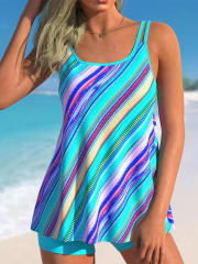 Spaghetti Strap Tankini Women Digital Print Swimsuit Sexy Swimwear PQ8465