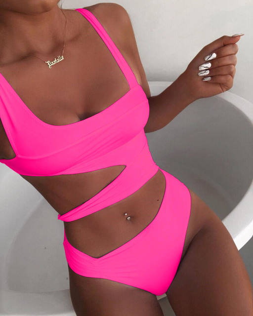 One Piece Swimsuit Women Sides Cut Hollow Out Sexy Bathing Sets PQ8971