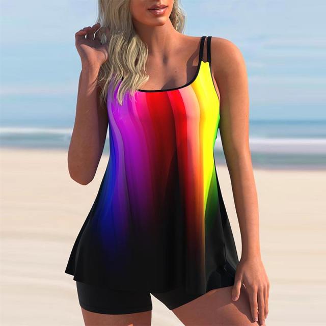 Spaghetti Strap Tankini Women Digital Print Swimsuit Sexy Swimwear PQ8465