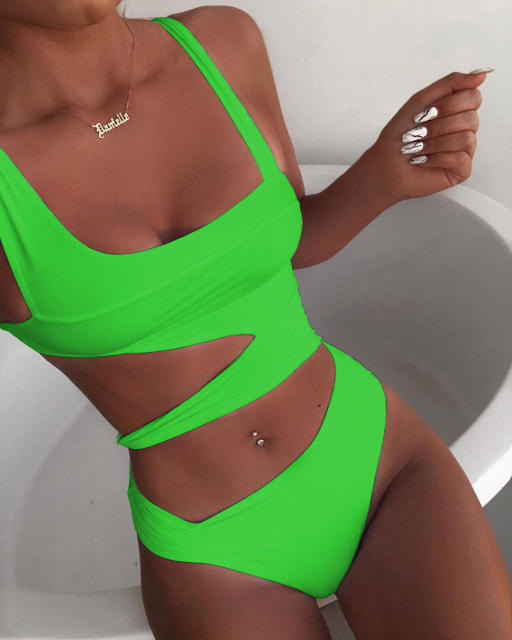 One Piece Swimsuit Women Sides Cut Hollow Out Sexy Bathing Sets PQ8971