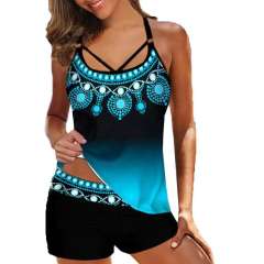Women Halter Tankini Digital Print Swimsuit Sexy Swimwear PQ2202