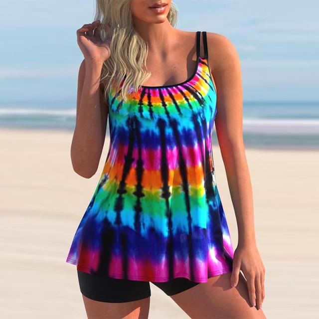 Spaghetti Strap Tankini Women Digital Print Swimsuit Sexy Swimwear PQ8465
