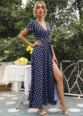 Fashion V-neck Maxi Dresses Women Polka Dot Casual Boho Dress PQ109365