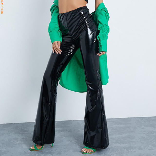 Wholesale Faux Leather Flared Pants Nightclub Wide Leg Trousers PQTK021