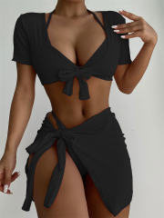 4pcs Sexy Bikini Solid Color Swimwear Women Swimming Equipment PQ6314