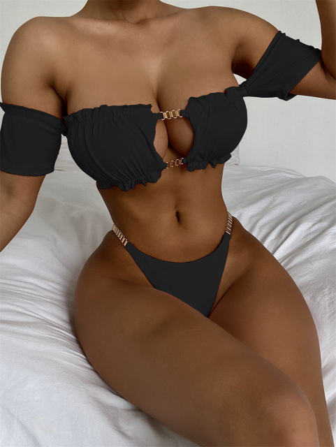 Sexy Bandeau Bikini Solid Color Swimwear Women Swimming Equipment PQ6180