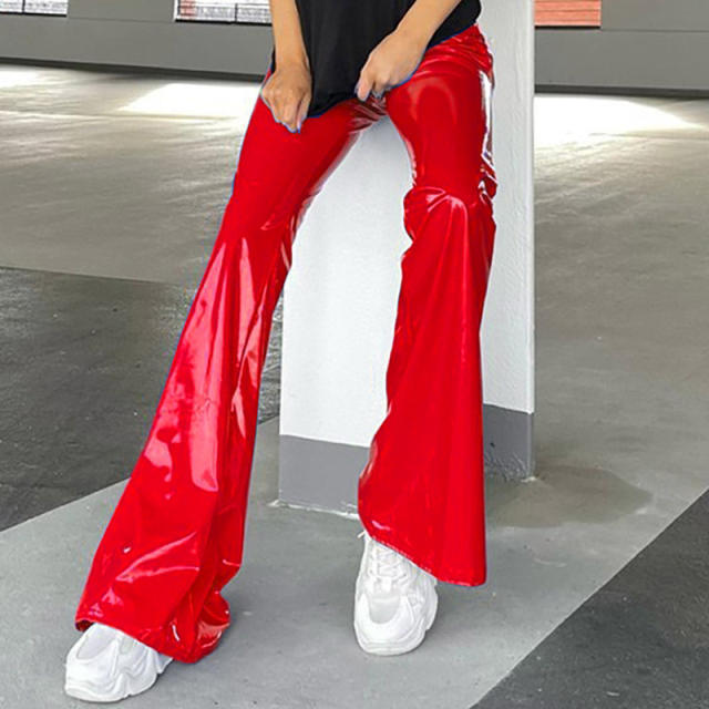 Wholesale Faux Leather Flared Pants Nightclub Wide Leg Trousers PQTK021