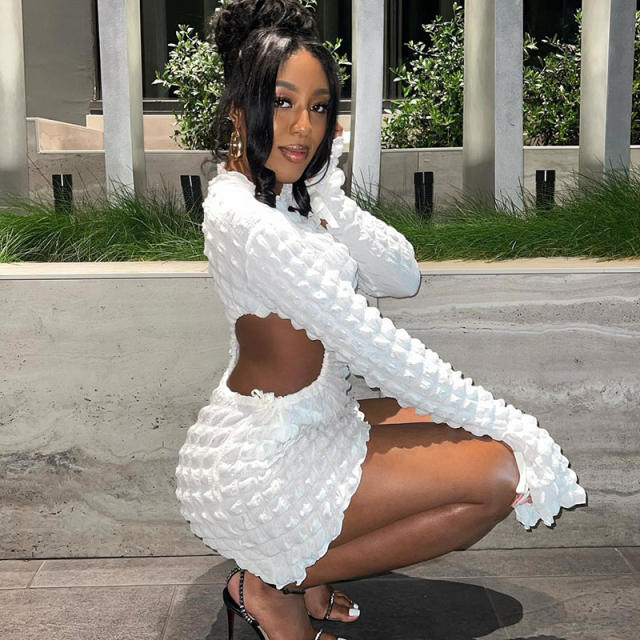 Sexy Hollow Out Clubwear Long Sleeve Night Club Mini Dress PQ8550