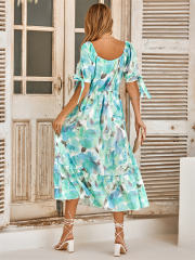 Short Sleeve Casual Dress Women Floral Print Maxi Dresses PQLQ231