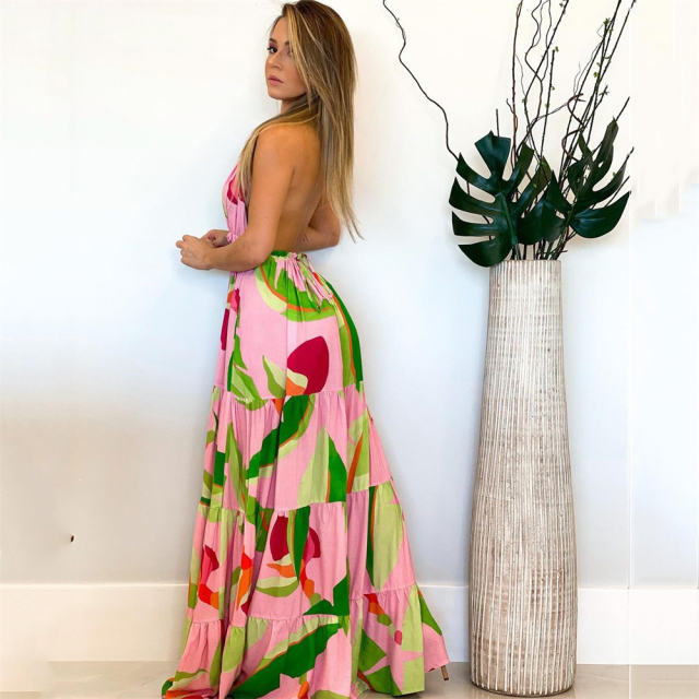 Casual Bohemia Dress Women Floral Print Maxi Dresses PQ9013