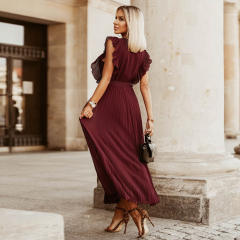 Sleeveless Slim Pleated Maxi Dress Women Casual Summer Dresses PQLQ216