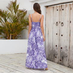 Women Floral Printed Casual Dress Fashion V-neck Maxi Dresses PQLQ479
