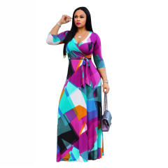 Digital Print Casual Boho Dress Women Half Sleeve Maxi Dresses PQ2260