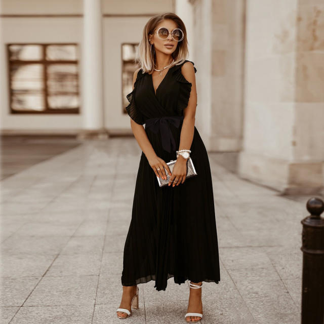Sleeveless Slim Pleated Maxi Dress Women Casual Summer Dresses PQLQ216