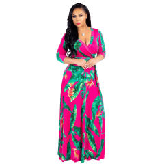 Digital Print Casual Boho Dress Women Half Sleeve Maxi Dresses PQ2260